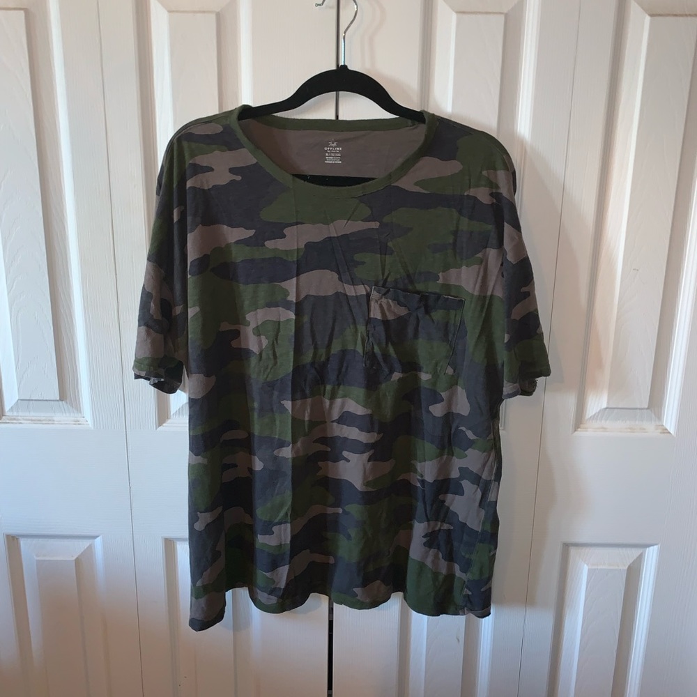 Oversized distressed t-shirt with a front pocket!